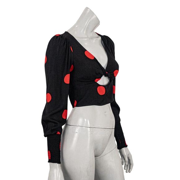 REFORMATION Women's Black Red Polka Dot Cropped Blouse Size 2 - Picture 4 of 9